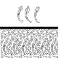 Three doodle paisleys and seamless pattern set