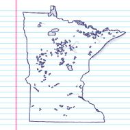 Vector Sketchy Map on White Lined Paper Background Minnesota