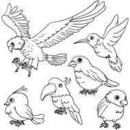 Cartoon birds in black and white