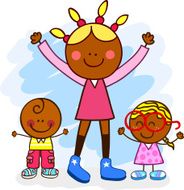 black family with siblings or mother and children cartoon illustration N2