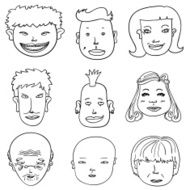 Cartoon Human faces in black and white