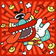 Happy Chinese New Year of the rabbit Lion Dancing