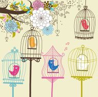 Vintage Flowers and Birdcage - Illustration