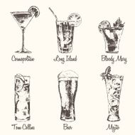 Set cocktail Cosmopolitan Beer Mojito vector drawn