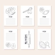 Recipe cards collection with hand drawn bakery objects