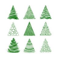 Set of nine Christmas trees isolated on white background