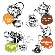 Teapot and cups icons set