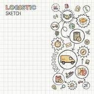 Logistic hand draw integrated vector sketch icons set on paper