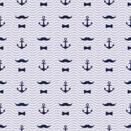 Anchor Waves Bow Tie and Mustache Seamless Pattern