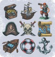 Hand drawn pirate theme set