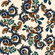 Ornamental colored seamless floral pattern with flowers doodles and cucumbers