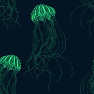Zentangle stylized Jellyfish seamless pattern Hand Drawn vector N2