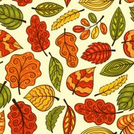 Beautiful hand-drawn seamless pattern with autumn leaves