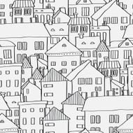 Old town panoramic seamless pattern in black and white vector