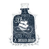 Hand drawn vintage label with a ship in bottle N3
