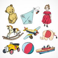 Toys colored sketch icons set N2