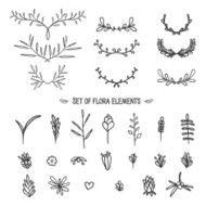 Big set of vintage floral elements Doodle style Vector