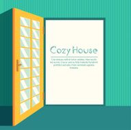 Vintage living colorful open door on house background illustration concept