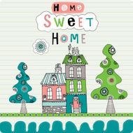 Card with house and pine trees