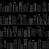Seamless pattern of line skyscrapers Black and white N5