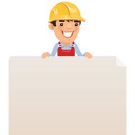 Builder looking at blank poster on top