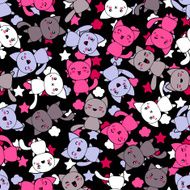Seamless pattern with cute kawaii doodle cats N2