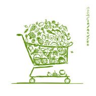 Shopping cart with healthy food for your design