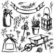 Set of garden tools and florals N2