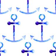 Seamless sea pattern of watercolor anchors