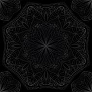 Gray lace mandala on black seamless background