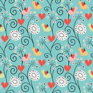 Romantic seamless pattern Birds and flowers N2