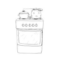 Hand drawn sketch of kitchen stove