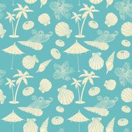 Beach Summer vacation holiday card with palm tree and shells