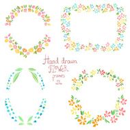 Set of hand drawn color floral frames for wedding design N2