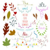 Wedding graphic set leaves laurel wreaths and labels