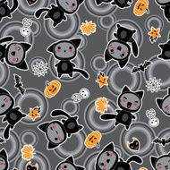 Kawaii background of Halloween-related objects and creatures