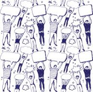 Group people and bubbles ink draw seamless pattern