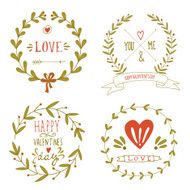 Set of Valentine&#039;s day wreaths and other design elements N4