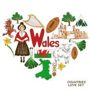 Wales symbols in heart shape concept N2