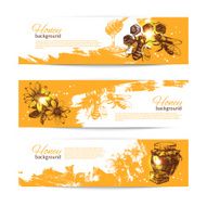 Set of honey banners with hand drawn sketch illustrations N2