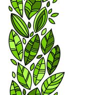 Green fresh doodle leaves vertical border seamless pattern vector