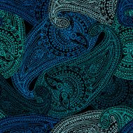 Seamless background of doodle paisley Blue-green