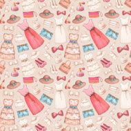 Dresses and accessories pencil drawings Seamless pattern N4