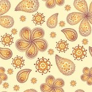 Ornamental colored seamless floral pattern with flowers doodles and cucumbers N2