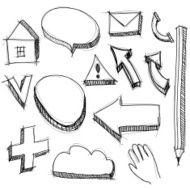 set hand drawn icons black lines on white background vector
