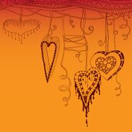 Vector abstract floral decorative background with doodle hearts