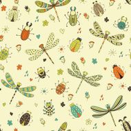 Seamless dragonflies and bugs pattern