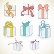 Set of hand drawn gift boxes with bows and ribbons N4