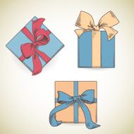 Set of hand drawn gift boxes with bows and ribbons N6