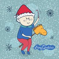 Little boy with toy horse christmas illustrations N2